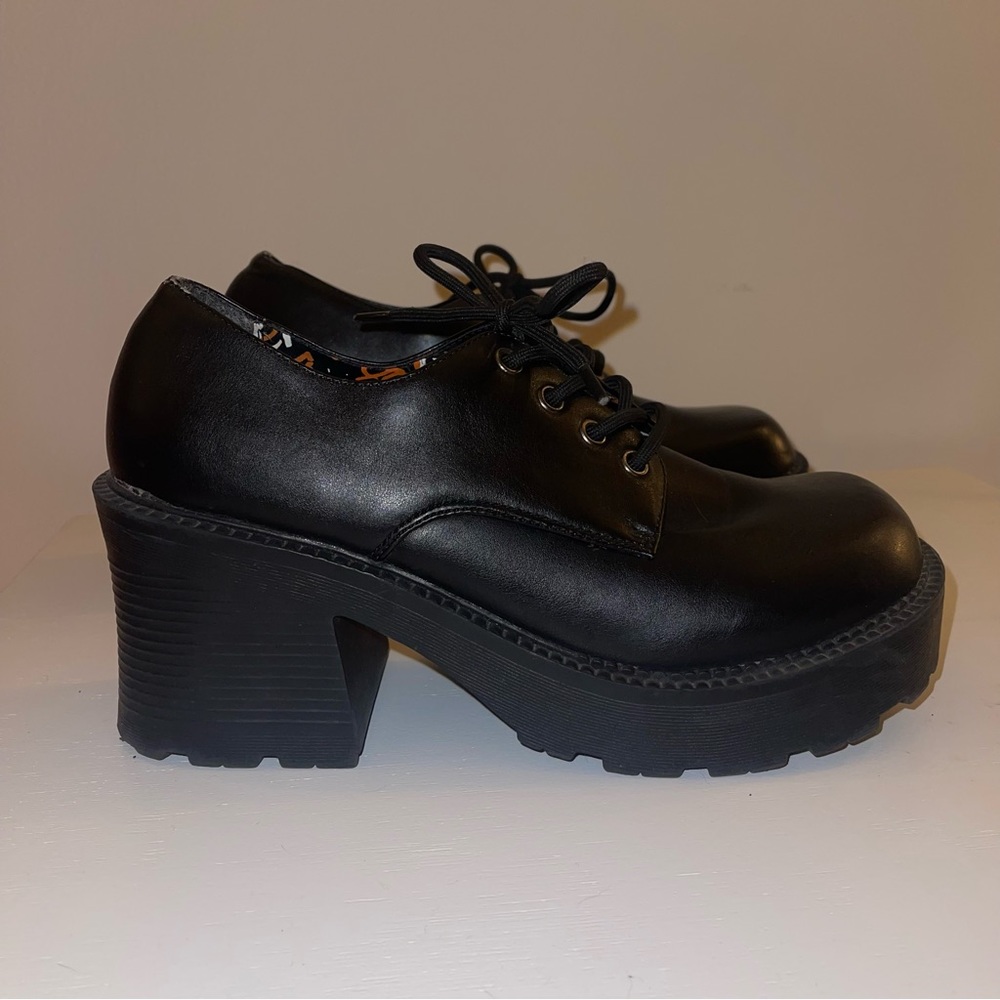 Vintage 90s Route 66 Platform Black Leather Lace Up Oxfords Platform Shoes